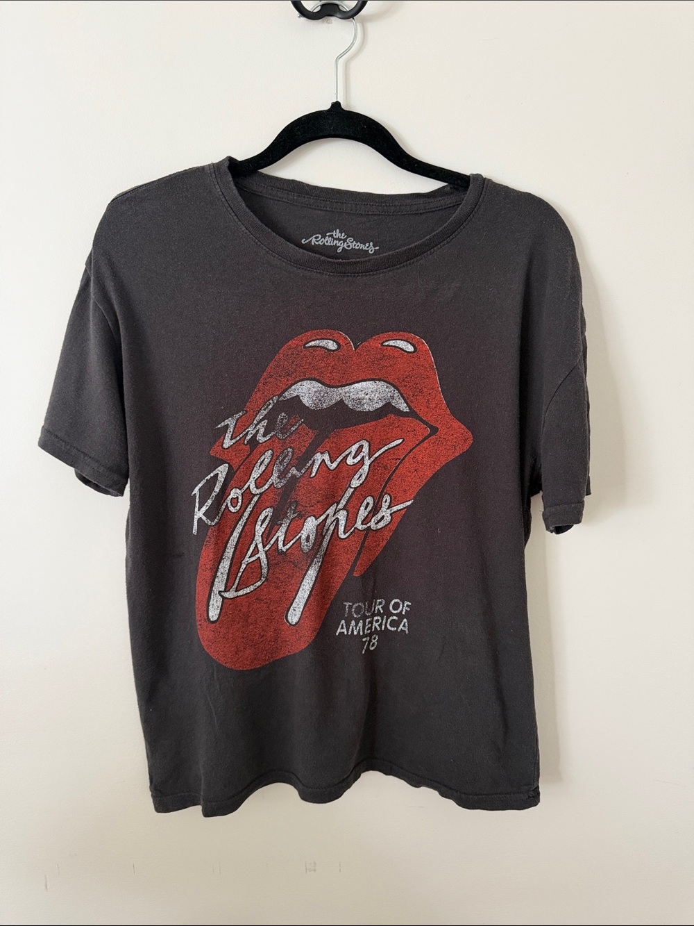 The Rolling Stones Black Tee with Red Tongue Graphic